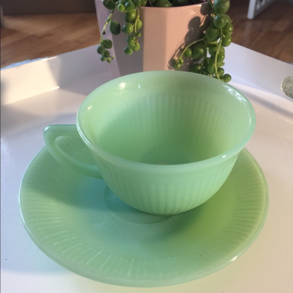 Fireking jadeite cup and saucer set NWT Jane Ray